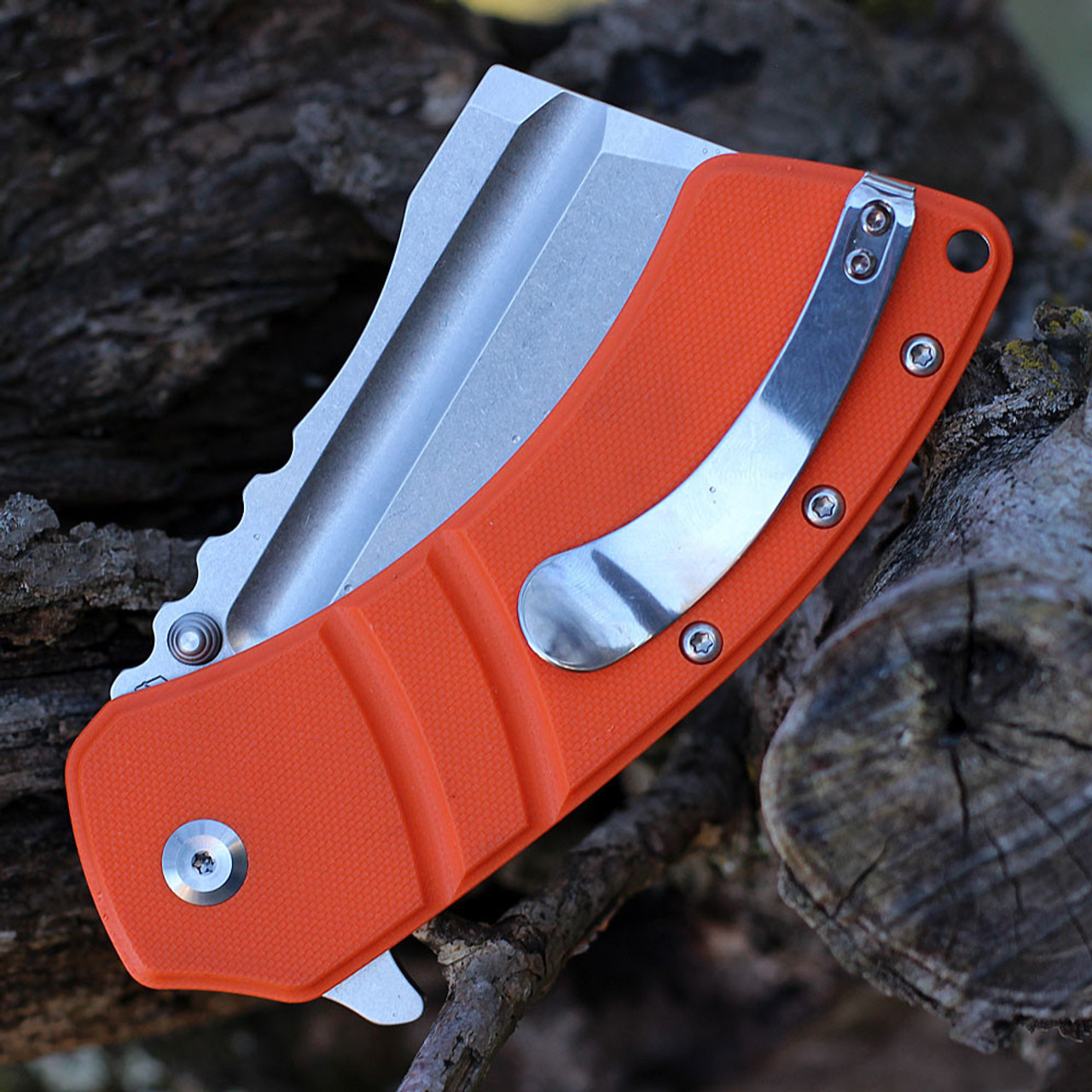 Kansept XL Korvid (KT1030A6) 3.55" 154CM Satin Cleaver Plain Blade, Orange G-10 Handle