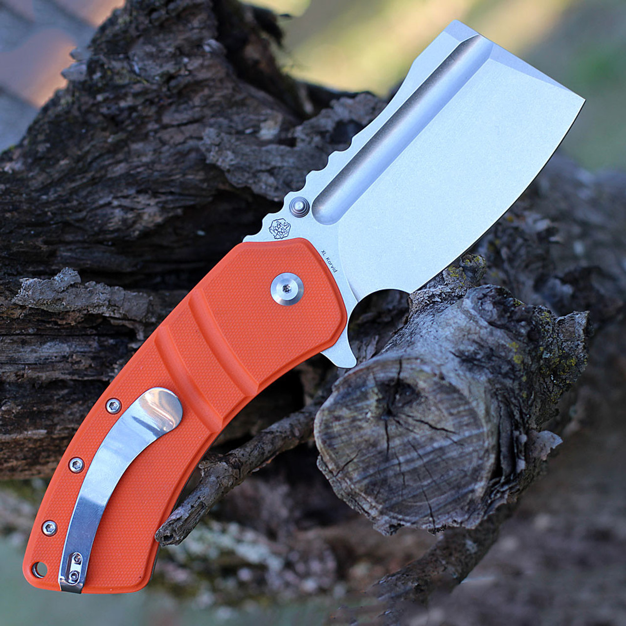 Kansept XL Korvid (KT1030A6) 3.55" 154CM Satin Cleaver Plain Blade, Orange G-10 Handle