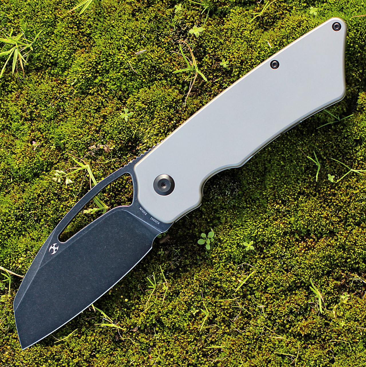 Kansept Goblin XL (K1016A1) - 3.50" CPM-S35VN Black TiCn Stonewashed Tanto Plain Blade, Grey Titanium Handle