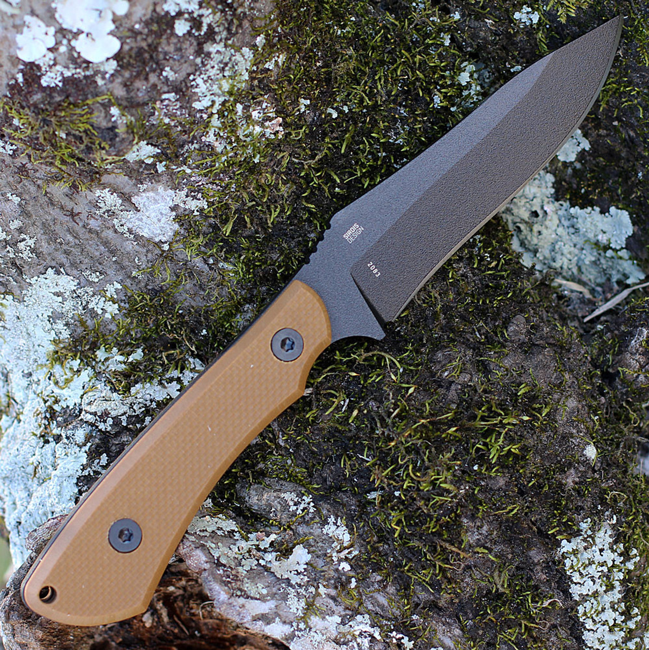 CRKT Ramadi (CR2083) 4.37" SK-5 Black Powder Coated Drop Point Plain Blade, Coyote Tan G-10 Handle, Black Thermoplastic Belt Sheath