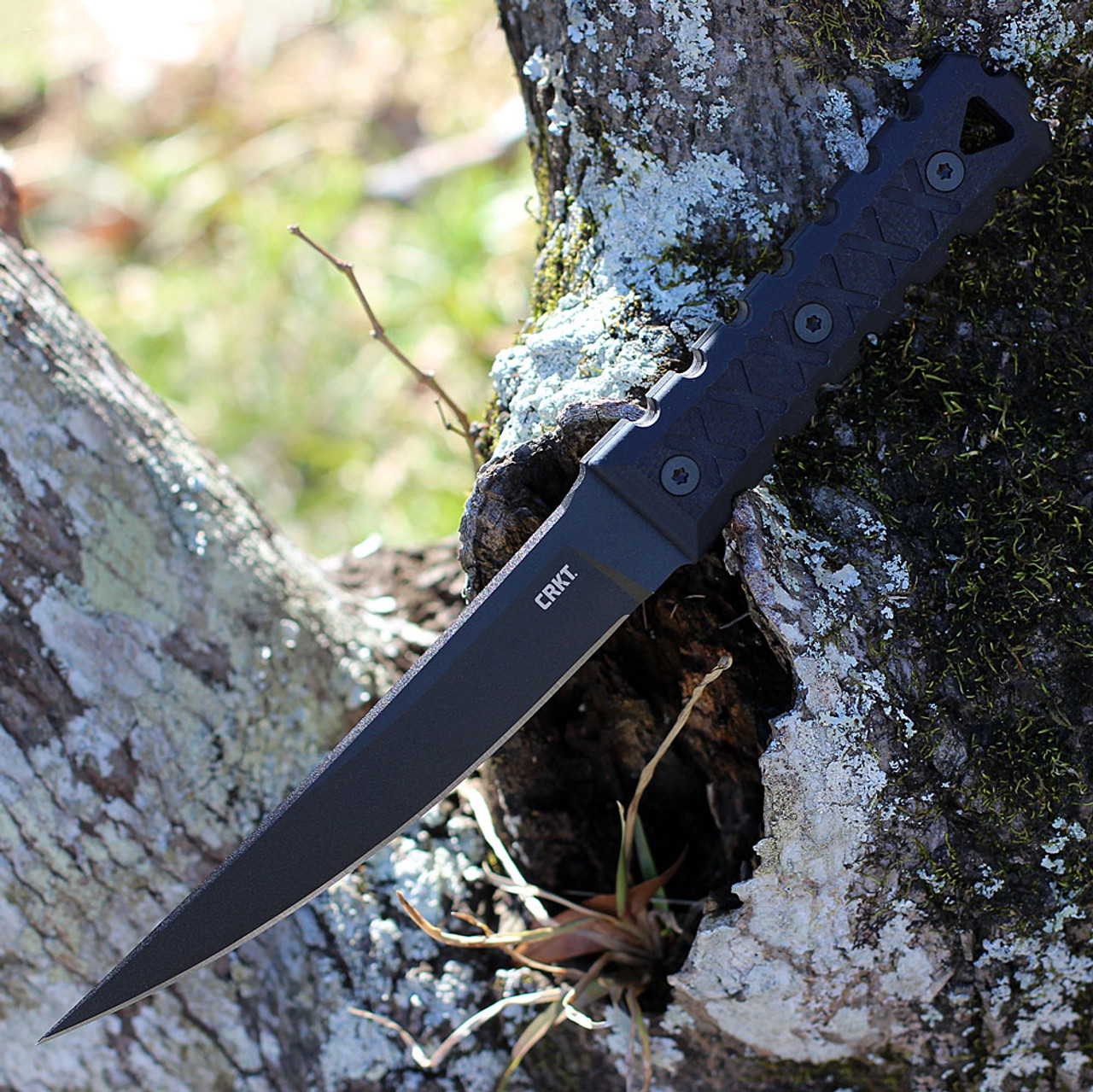 CRKT HZ6 (CR2927) 6.5" SK-5 Black Powder Coated Trailing Point Plain Blade, Black G-10 Handle, Black Boltaron Belt Sheath