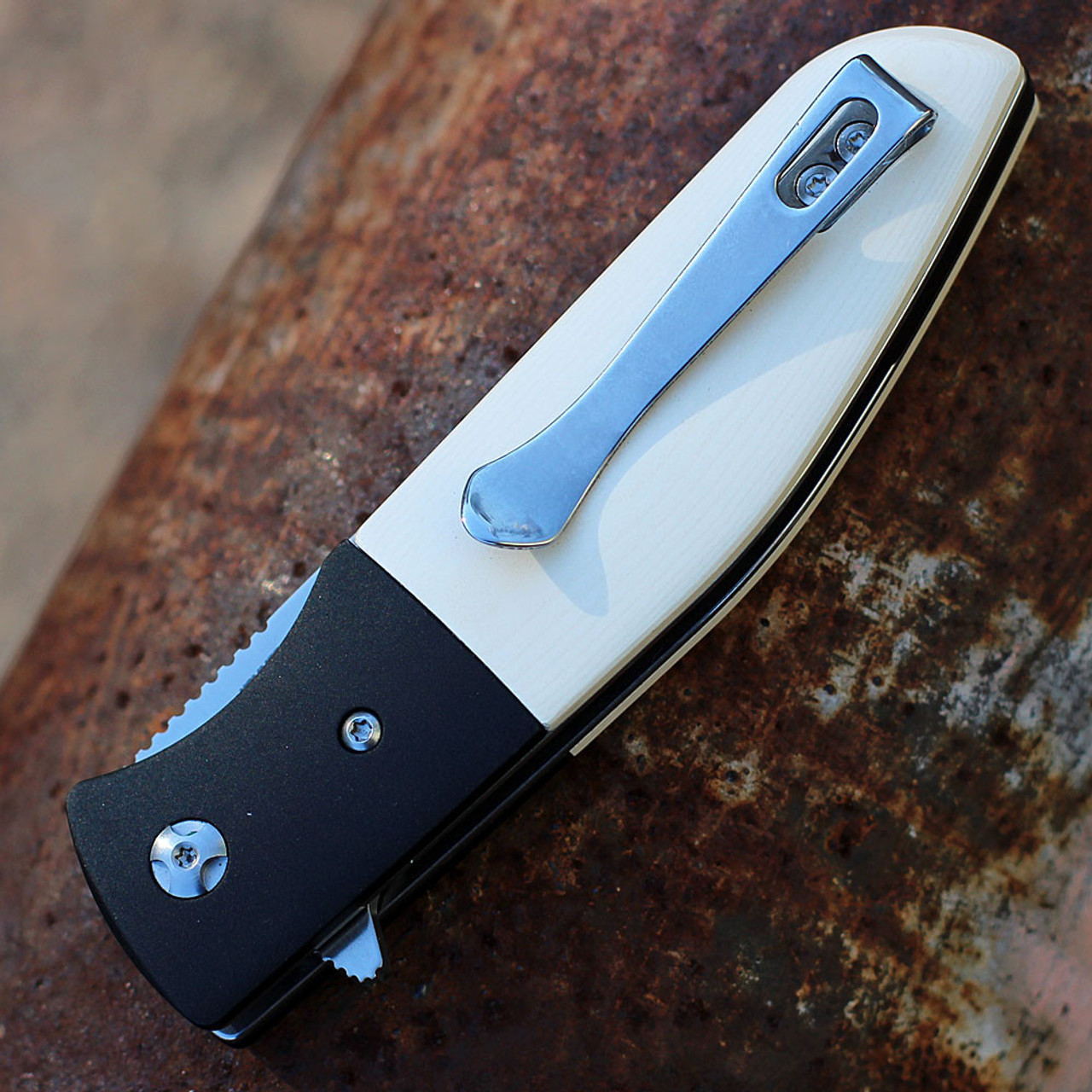 CRKT Curfew (CR2867) 3.10" 8Cr18MoV Satin Drop Point Plain Blade, White Micarta Handle with Black Aluminum Bolster