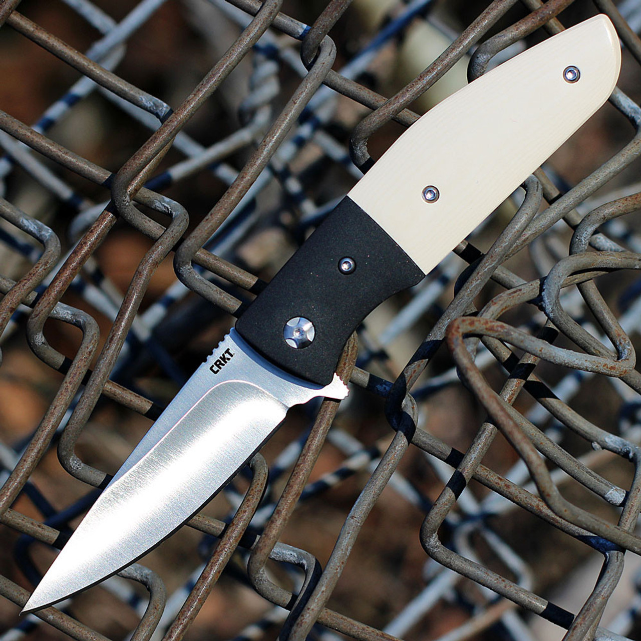 CRKT Curfew (CR2867) 3.10" 8Cr18MoV Satin Drop Point Plain Blade, White Micarta Handle with Black Aluminum Bolster