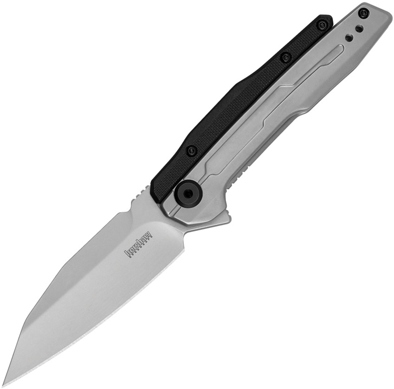 Kershaw Lithium Assisted Opening Knife (2049)- 3.25" Stonewashed 8Cr13MoV Reverse Tanto Blade, Black and Silver GFN and Stainless Steel Handle