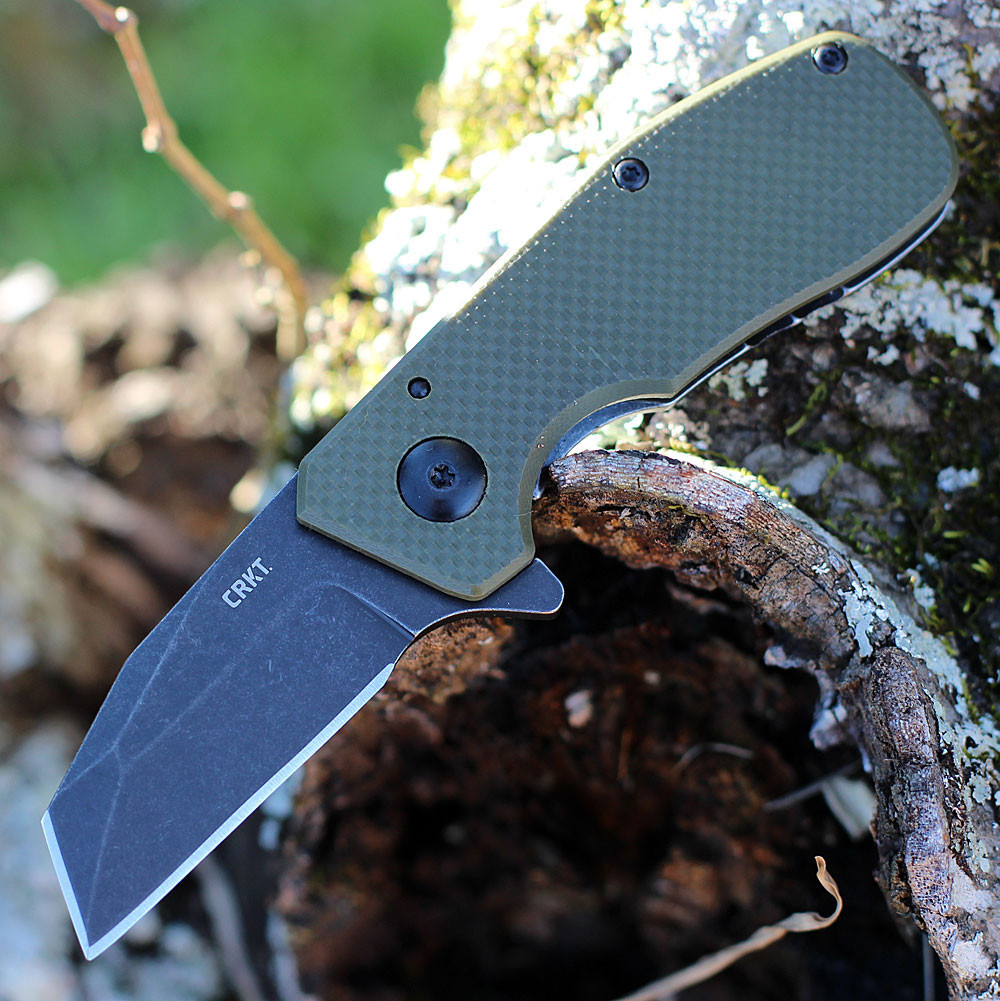 CRKT Razelcliffe Compact 4021OD open profile view showing 2.0 inch 8Cr13MoV black wharncliffe blade and OD green G-10 handle.
