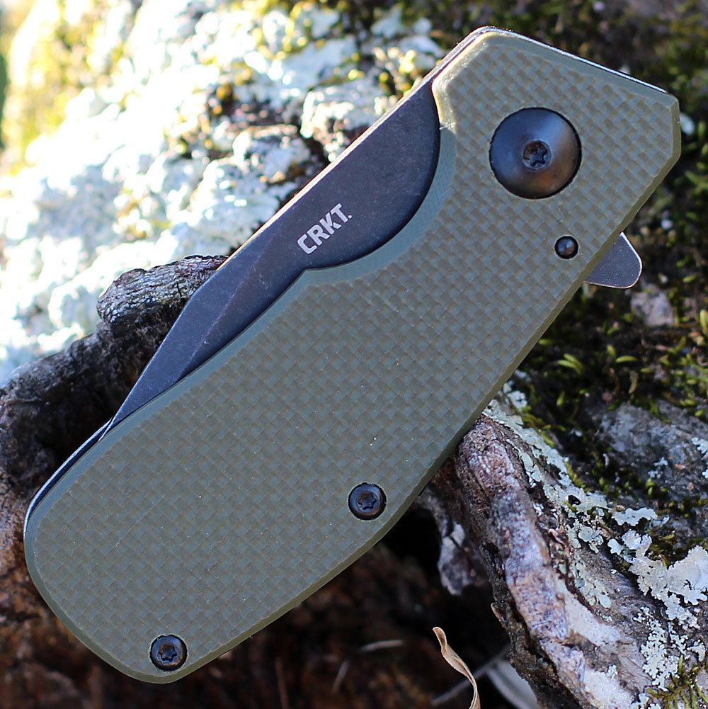 CRKT Razelcliffe Compact 4021OD open profile view showing 2.0 inch 8Cr13MoV black wharncliffe blade and OD green G-10 handle.