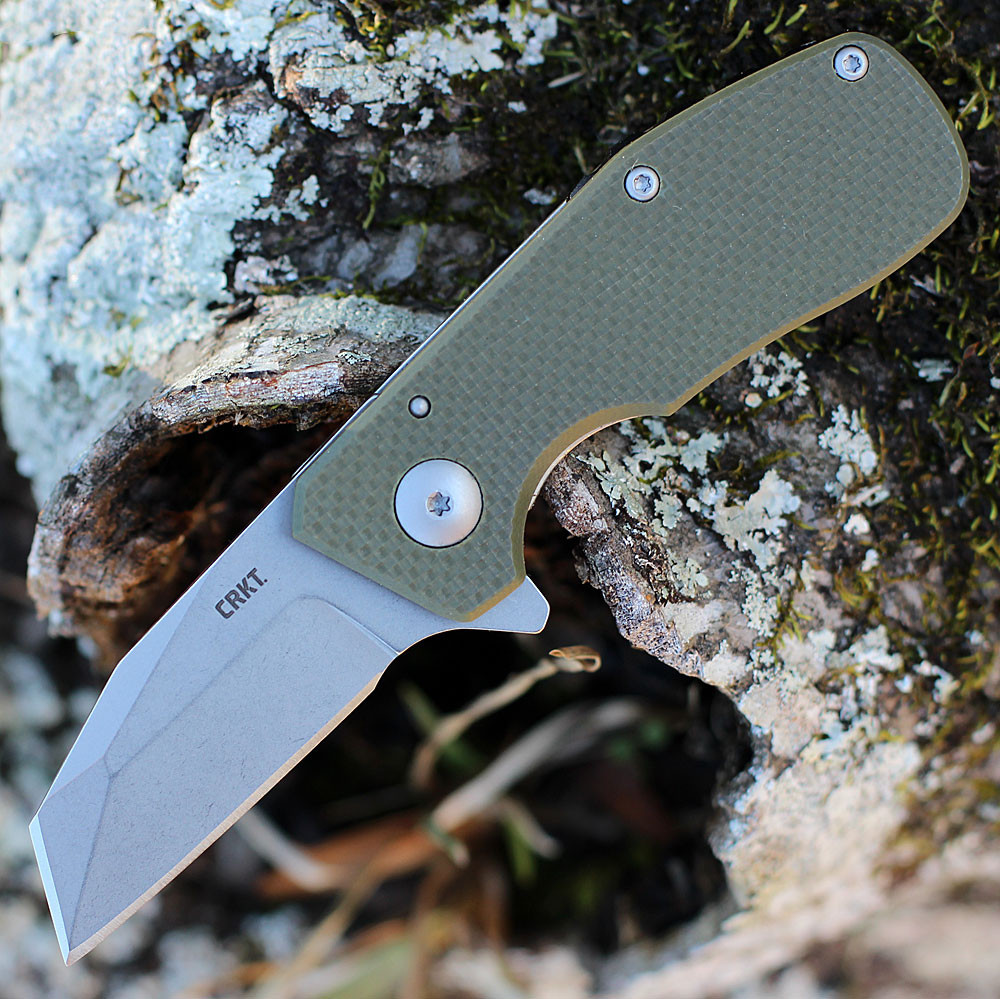 CRKT Razelcliffe Compact 4021ODS open profile view showing 2.0 inch 8Cr13MoV stonewashed wharncliffe blade and OD green textured G-10 handle.