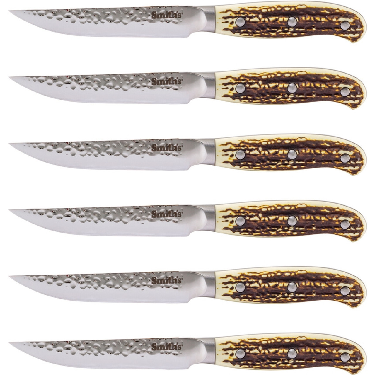 Smith's Sharpeners Cabin & Lodge Steak Set - Brown Stag (4.5" 420 SS Hammered) 51033