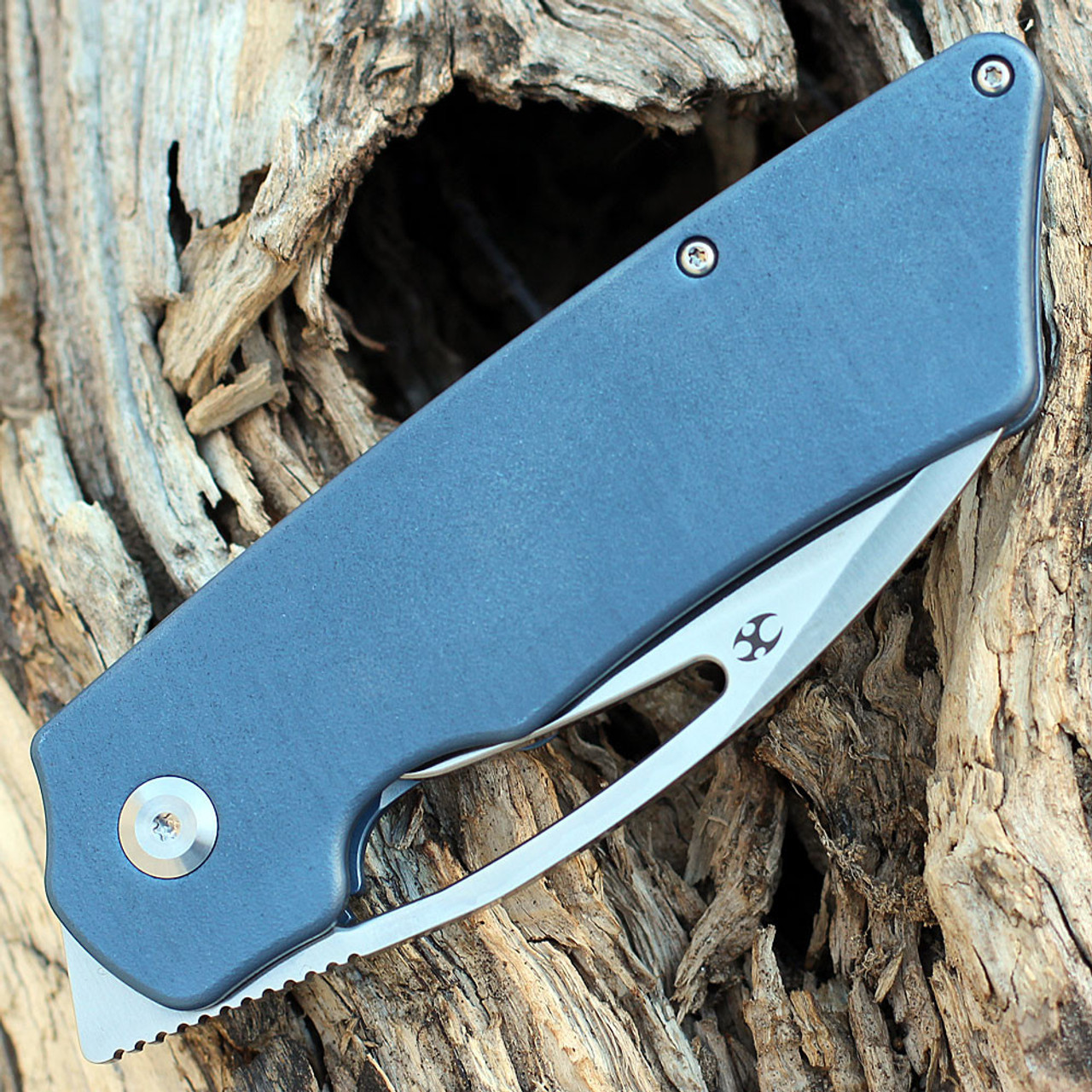 Kansept Goblin XL (K1016A5) - 3.50" CPM-S35VN Satin Sheepfoot Plain Blade, Blue Anodized Titanium with Orange Peel Finished Handle