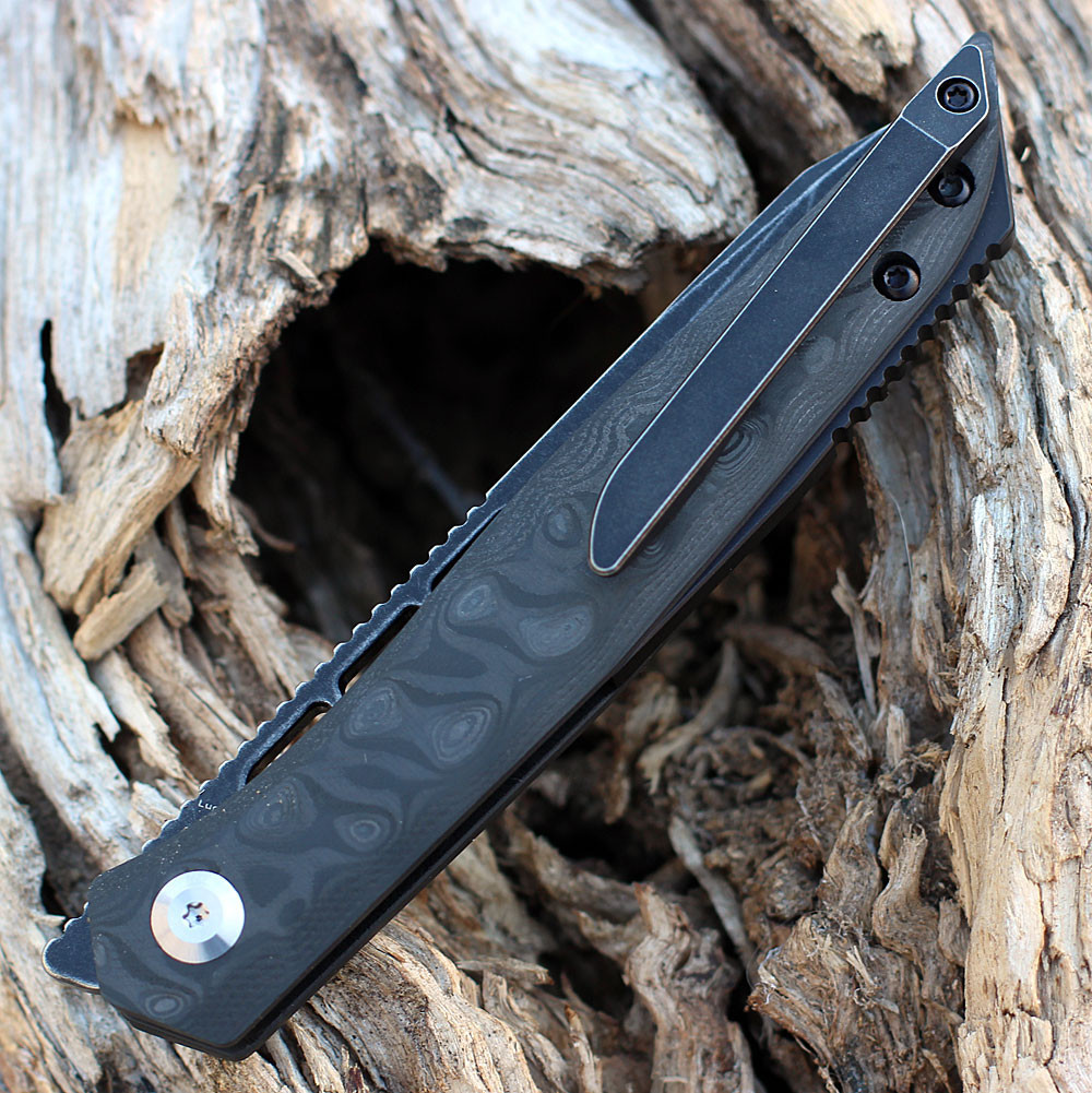 Kansept Lucky Star (K1013T3) - 3.54" CPM-S35VN Black Stonewashed Tanto Plain Blade, Rose Pattern Carbon Fiber Handle