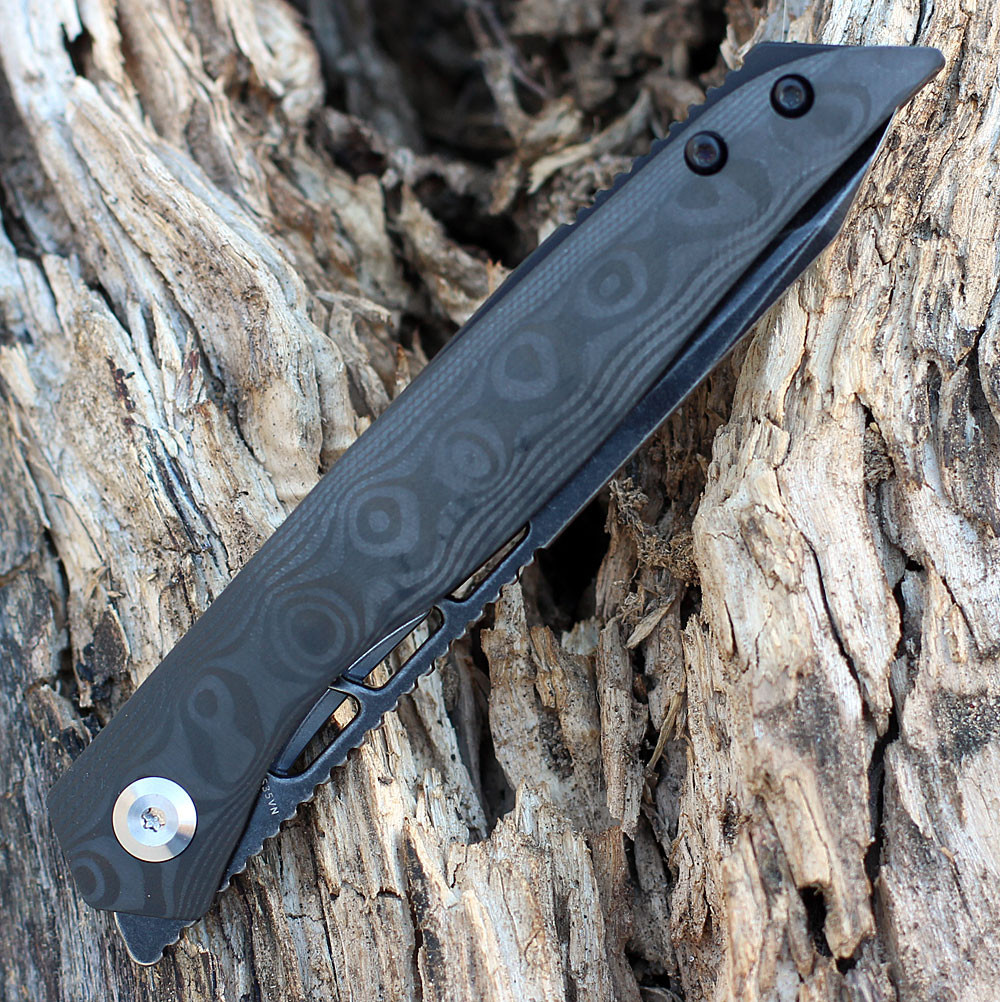 Kansept Lucky Star (K1013T3) - 3.54" CPM-S35VN Black Stonewashed Tanto Plain Blade, Rose Pattern Carbon Fiber Handle