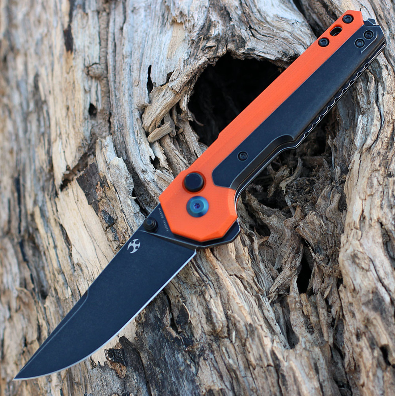 Kansept Knives EDC Tac (K2009A7) 3.1" CPM-S35VN Black TiCn Coated Drop Point Plain Blade, Orange G-10 and Black Titanum Handle