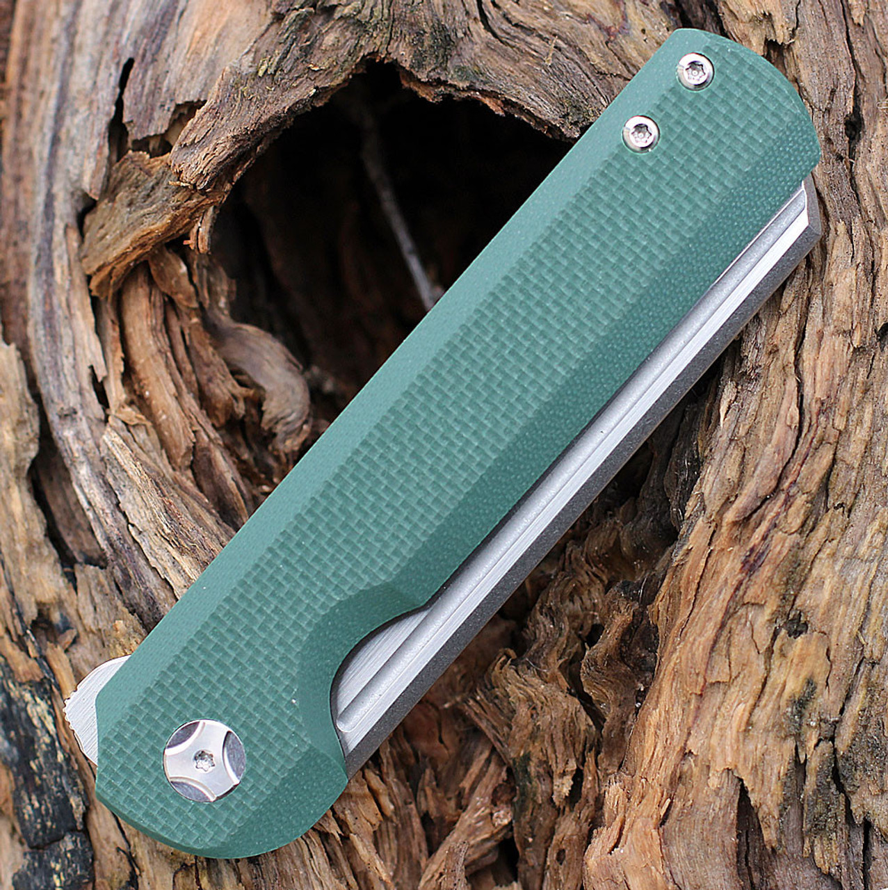 Arcform Slimfoot Folding - Ti / Green G10 (3.5" M390 Satin Sheepsfoot)