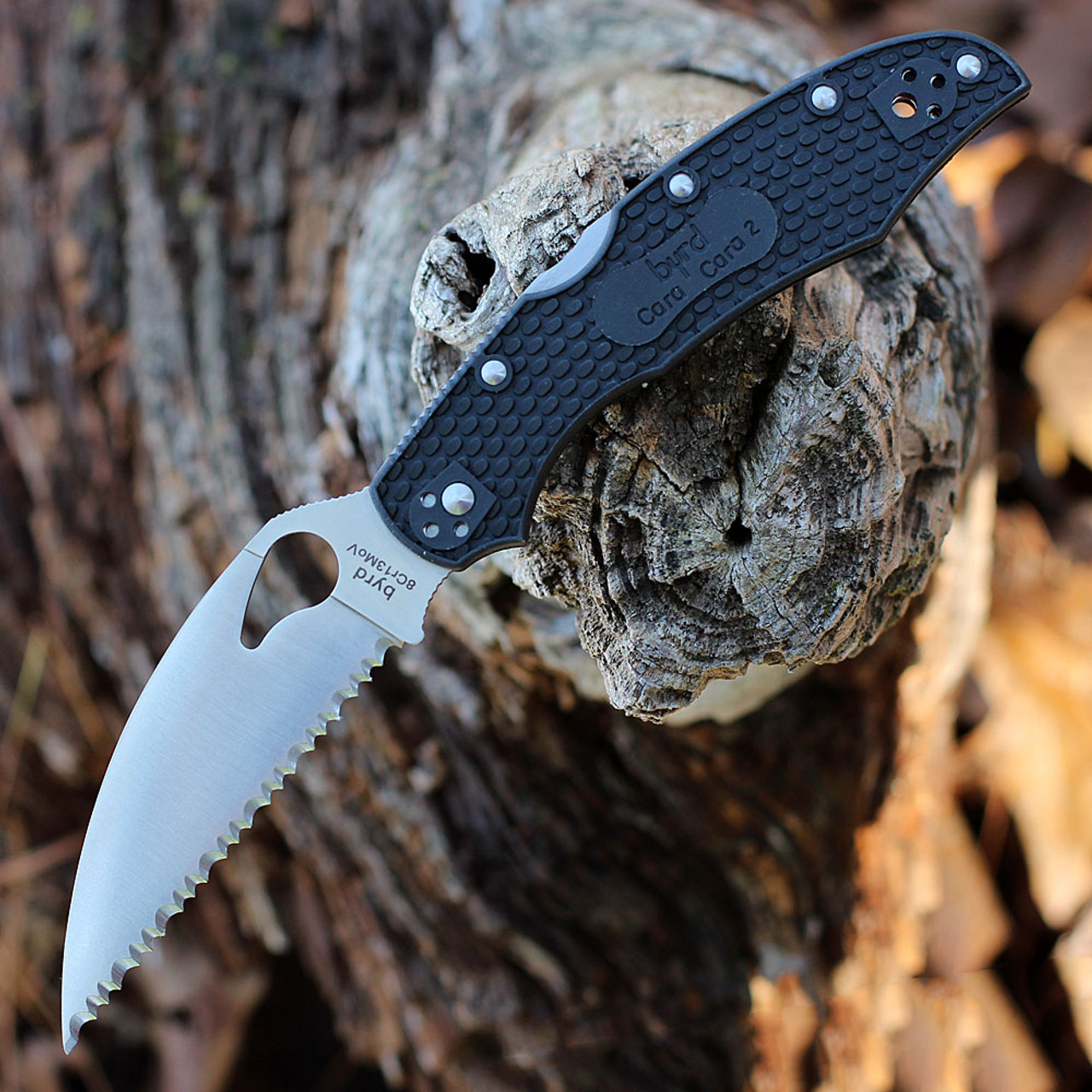 Byrd Cara Cara 2 (BY03SBKWC2) 3.83" 8Cr13MoV Satin SpyderEdge Wharncliffe Blade, Black FRN Handle