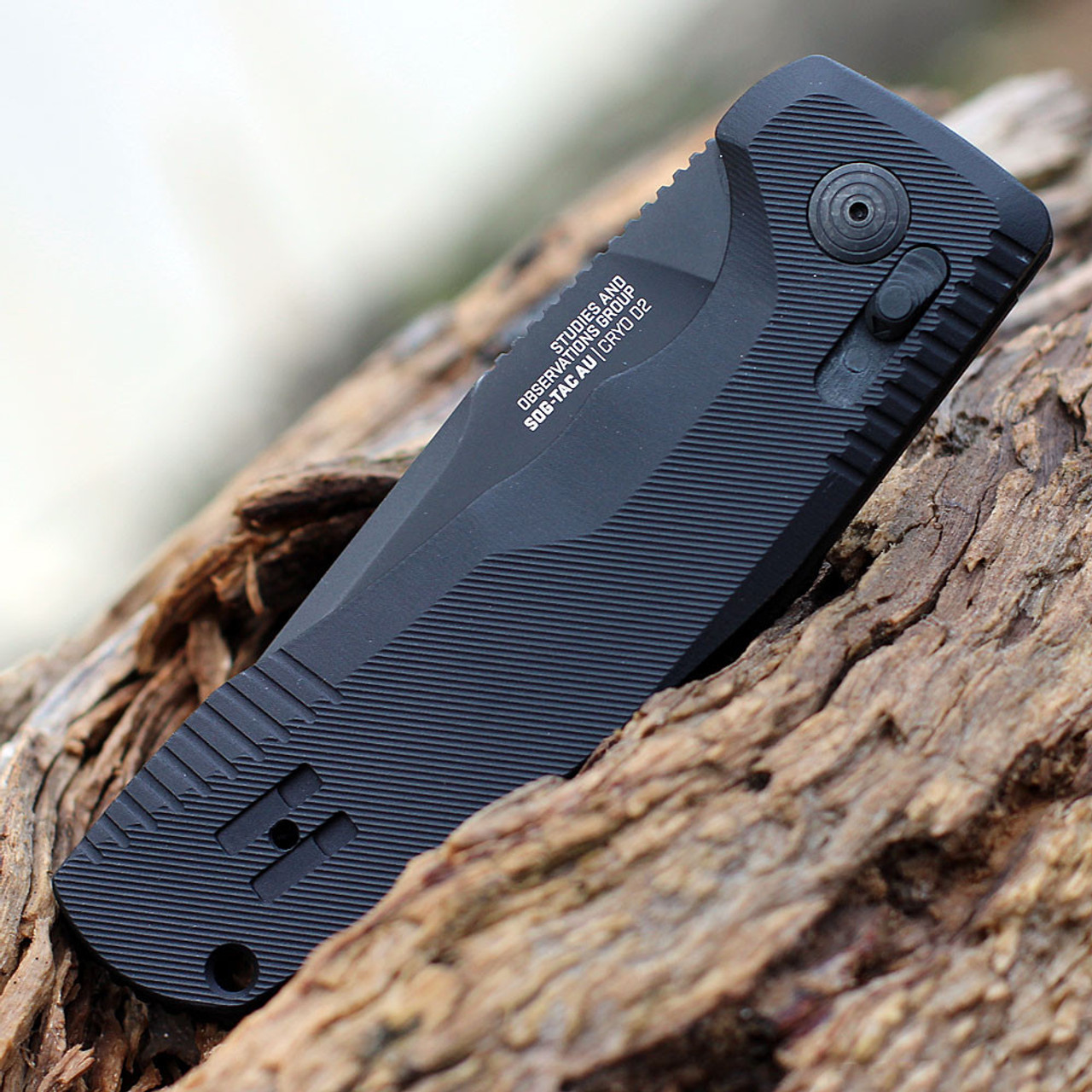 SOG-TAC AU 15-38-01-57 Automaic Knife, 3.43" Cryo D2 StraightEdge Black Blade, Micro-Textured Aluminum Handle