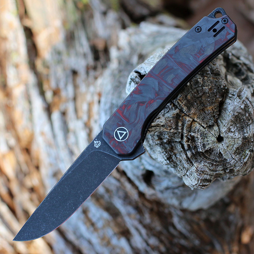 QSP Osprey (QS139F2) 3.25" 14C28N Black Drop Point Plain Blade, Black and Red G-10/CF Handle