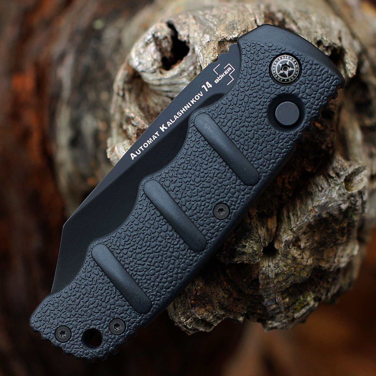 Boker Plus Kalashnikov 74 (01KALS104N ) 3.27" D2 Black Reverse Tanto Plain Blade, Black Aluminum Handle