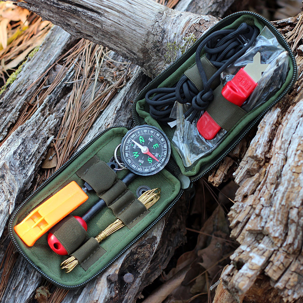 Extrema Ratio RAO Avio EX130RAOAVIO green MOLLE survival kit — whistle compass paracord flint purification snare wire saw light sharpener