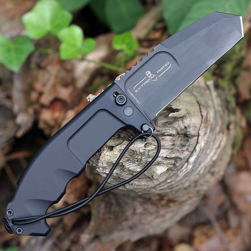Extrema Ratio RAO Avio EX130RAOAVIO black anodized Anticorodal aluminum handle — hand-screwed steel pin lock, lanyard, 10.375 in overall