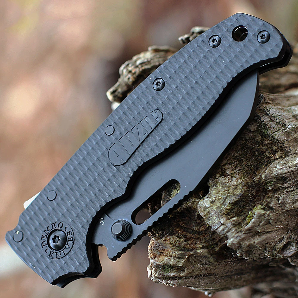 Demko AD20.5 All Black Shark Foot Folding Knife Closed With Tip Up Clip View