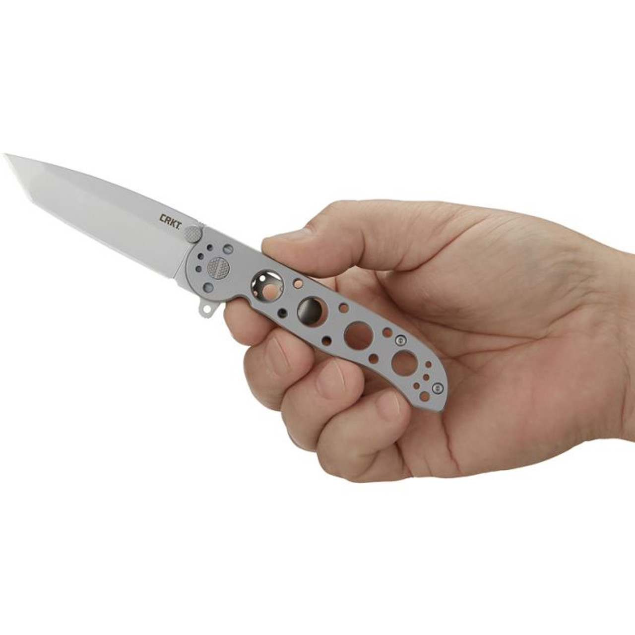 CRKT M16 Carson (CR02SS) 3.54" Sandvik 12C27 Bead Blasted Tanto Plain Blade, Silver Stainless Steel Handle