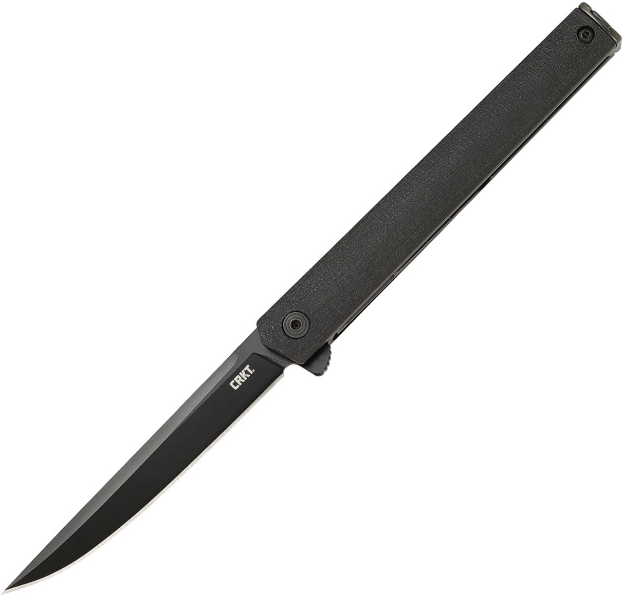 CRKT CEO Flipper (CR7097K) 3.35" AUS-8 Black Drop Point Plain Blade, Black Glass Reinforced Nylon Handle