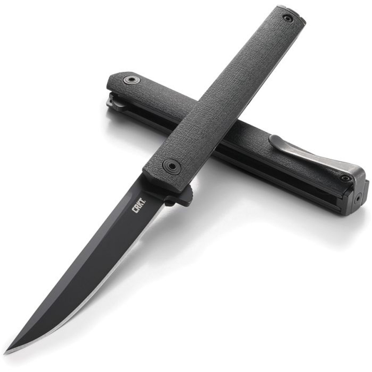 CRKT CEO Flipper (CR7097K) 3.35" AUS-8 Black Drop Point Plain Blade, Black Glass Reinforced Nylon Handle
