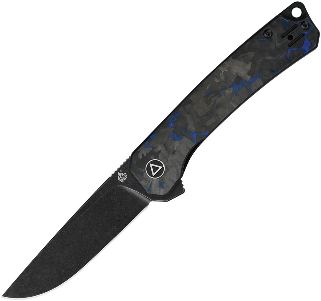 QSP Osprey (QS139G2) 3.25" 14C28N Black Drop Point Plain Blade, Black and Blue G-10/CF Handle