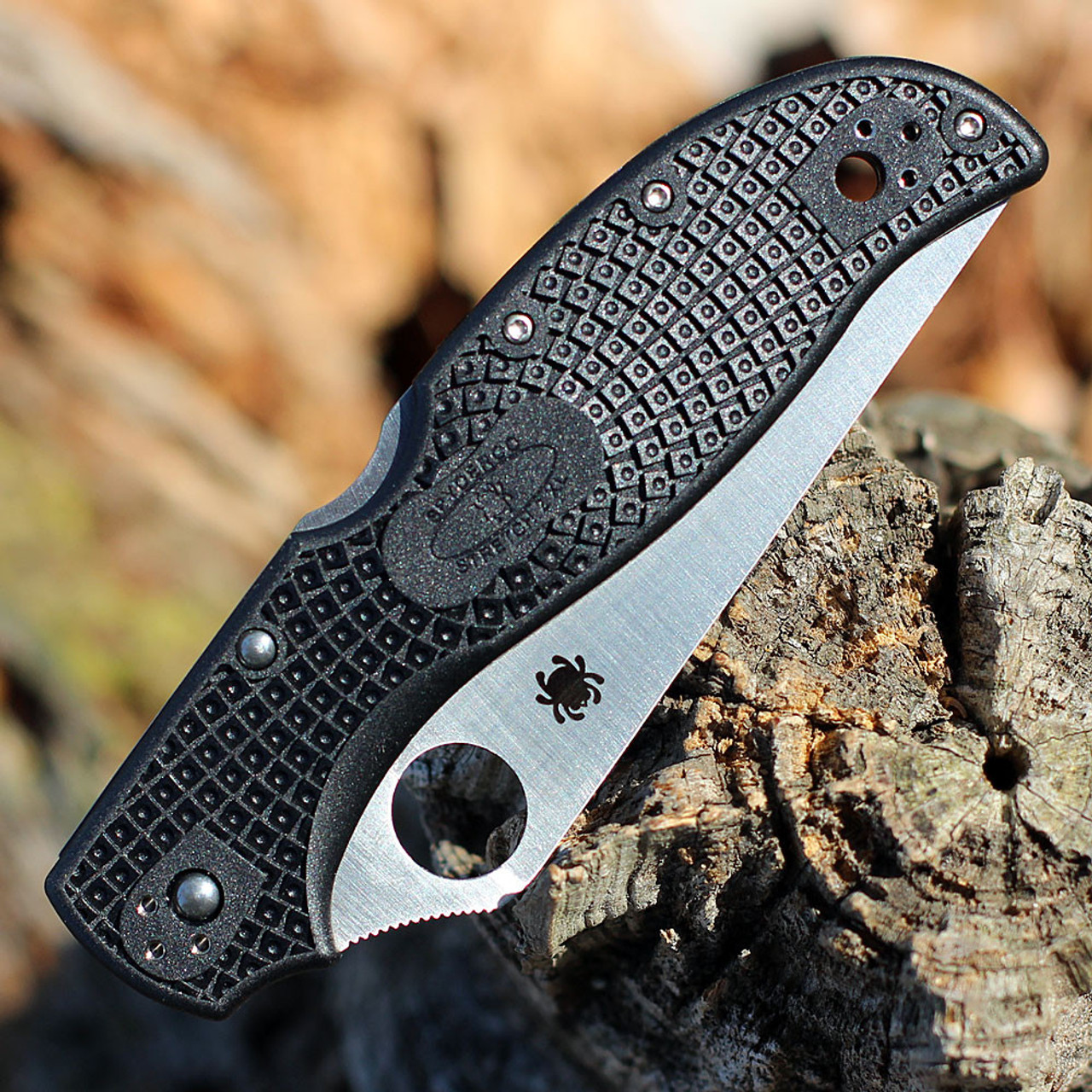 Spyderco Stretch 2 XL Lightweight ( C258PBK )-3.92" VG-10 Satin Plain Blade, Black FRN Handle