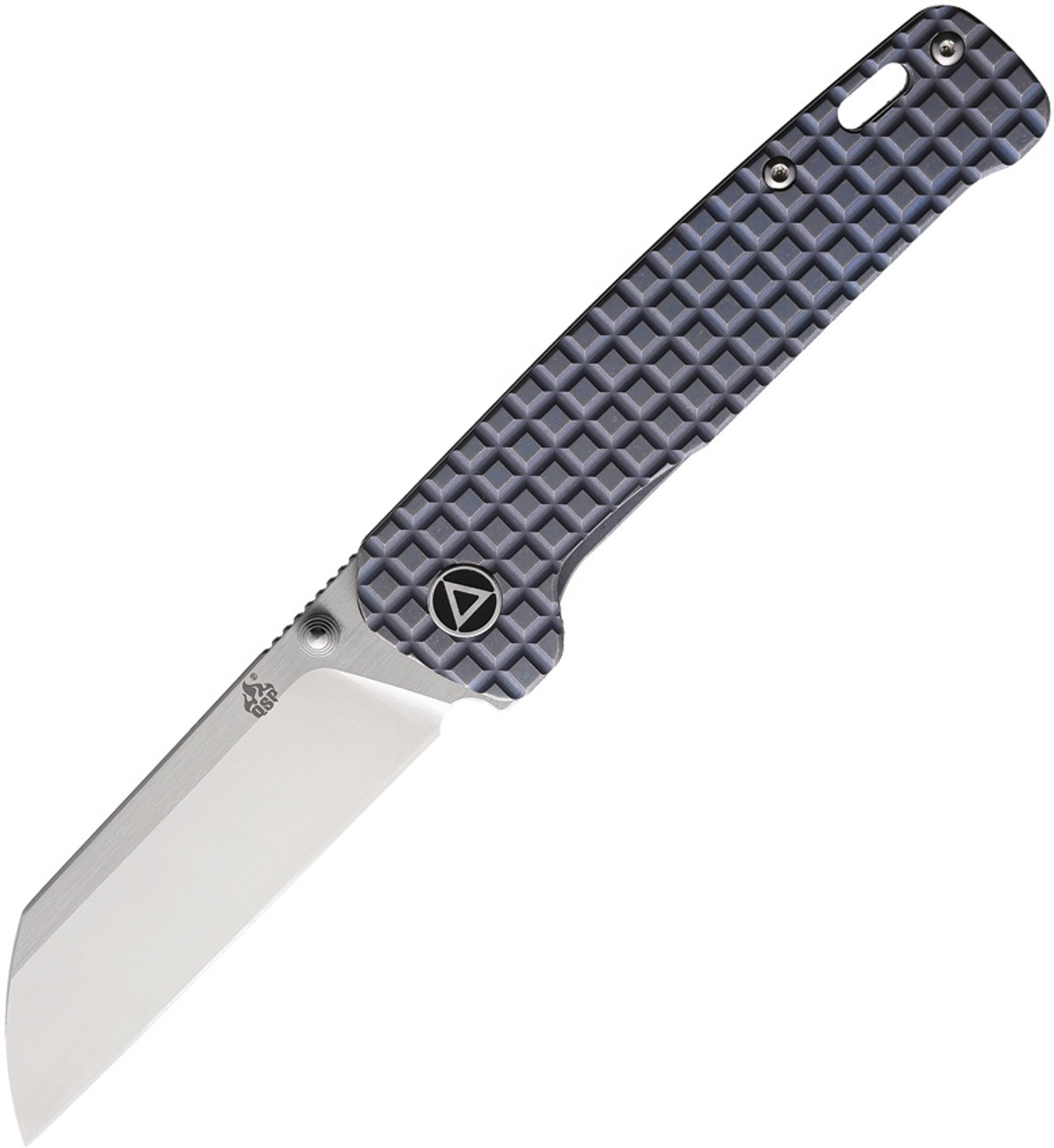 QSP Knife Penguin Frame Lock (QS130RFRG1) 3.0" 154CM Stonewashed Sheepsfoot Plain Blade, Blue Sculpted Titanium Handle