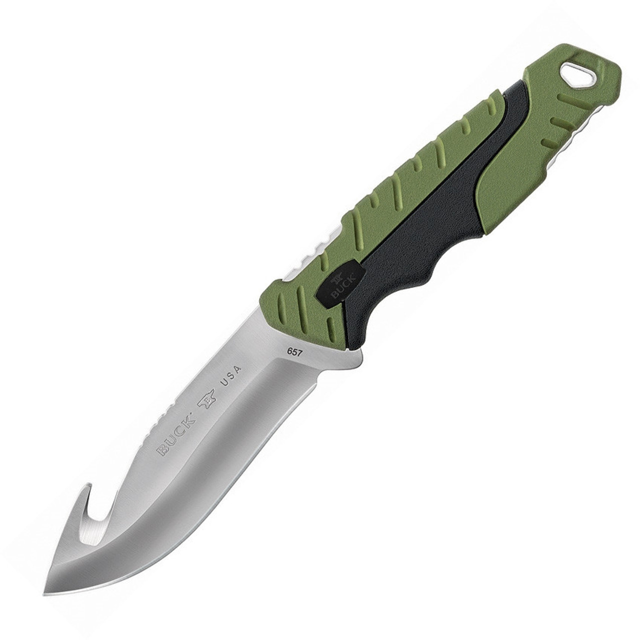 Buck 657 Large Pursuit - Green GRN (4.25" 420HC Guthook) 11890