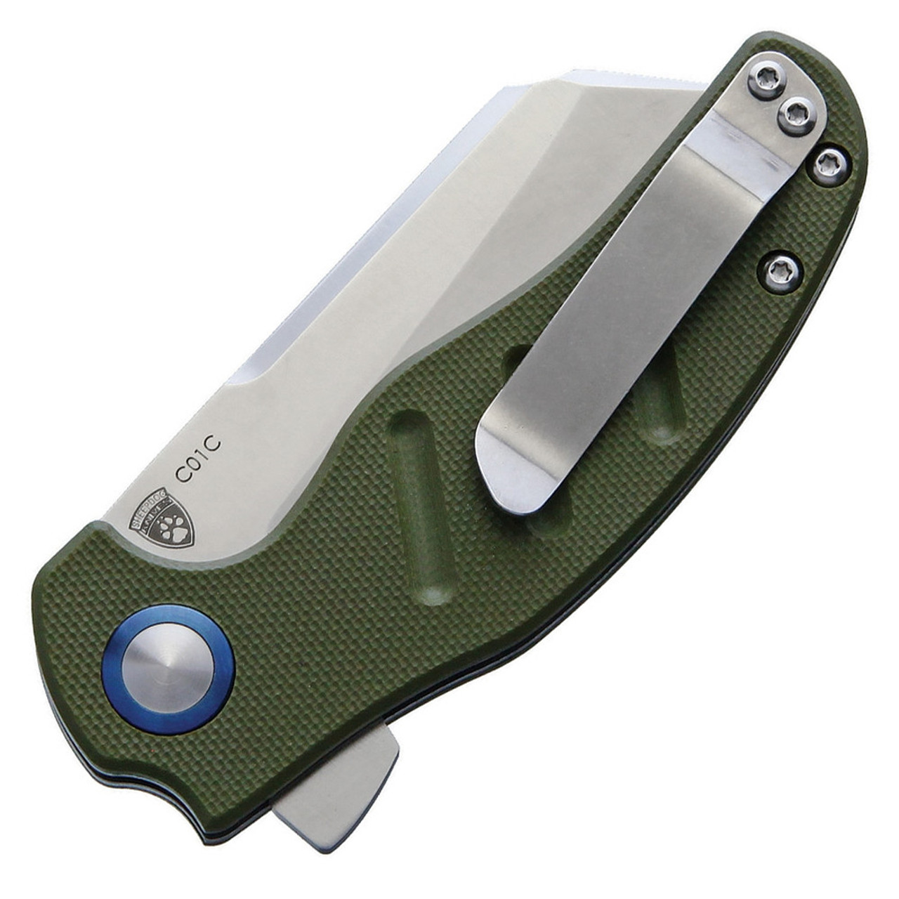 Kizer Vanguard Series MINI Sheepdog C01c Knife (V3488C2) 2.63" 154CM Satin Sheepsfoot Plain Blade, Green G-10 Handle