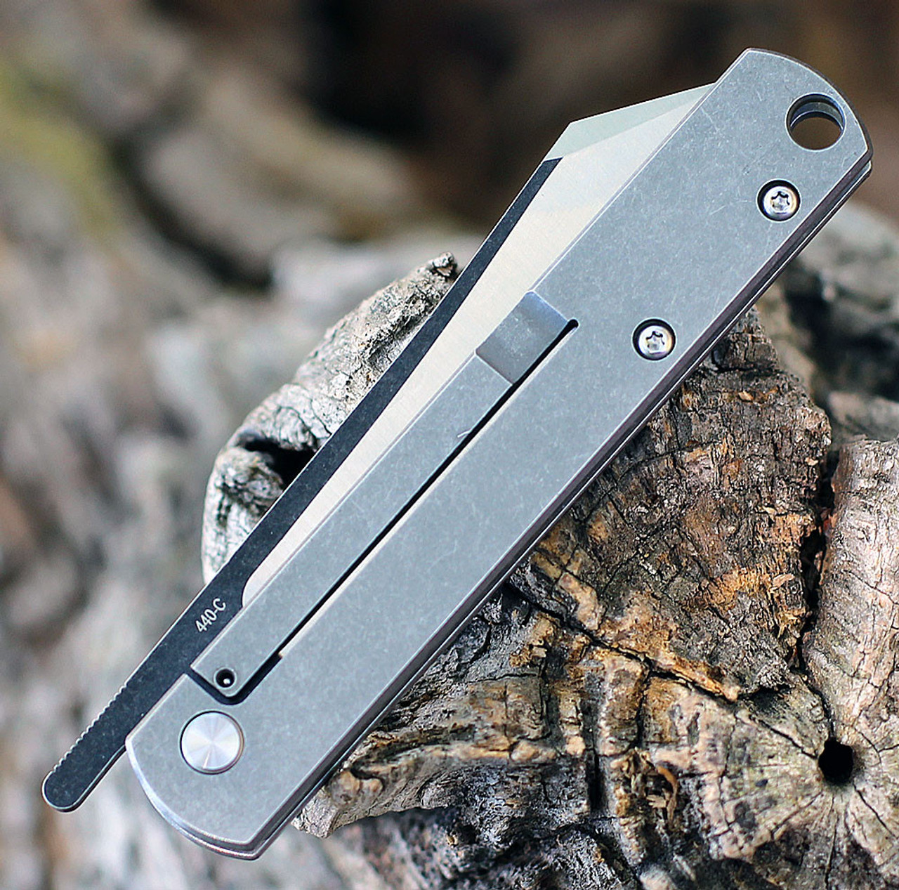 Boker Plus Zenshin (01BO368) 2.95" 440C Two-Tone Reverse Tanto Plain Blade, Stainless Steel Stonewashed Handle