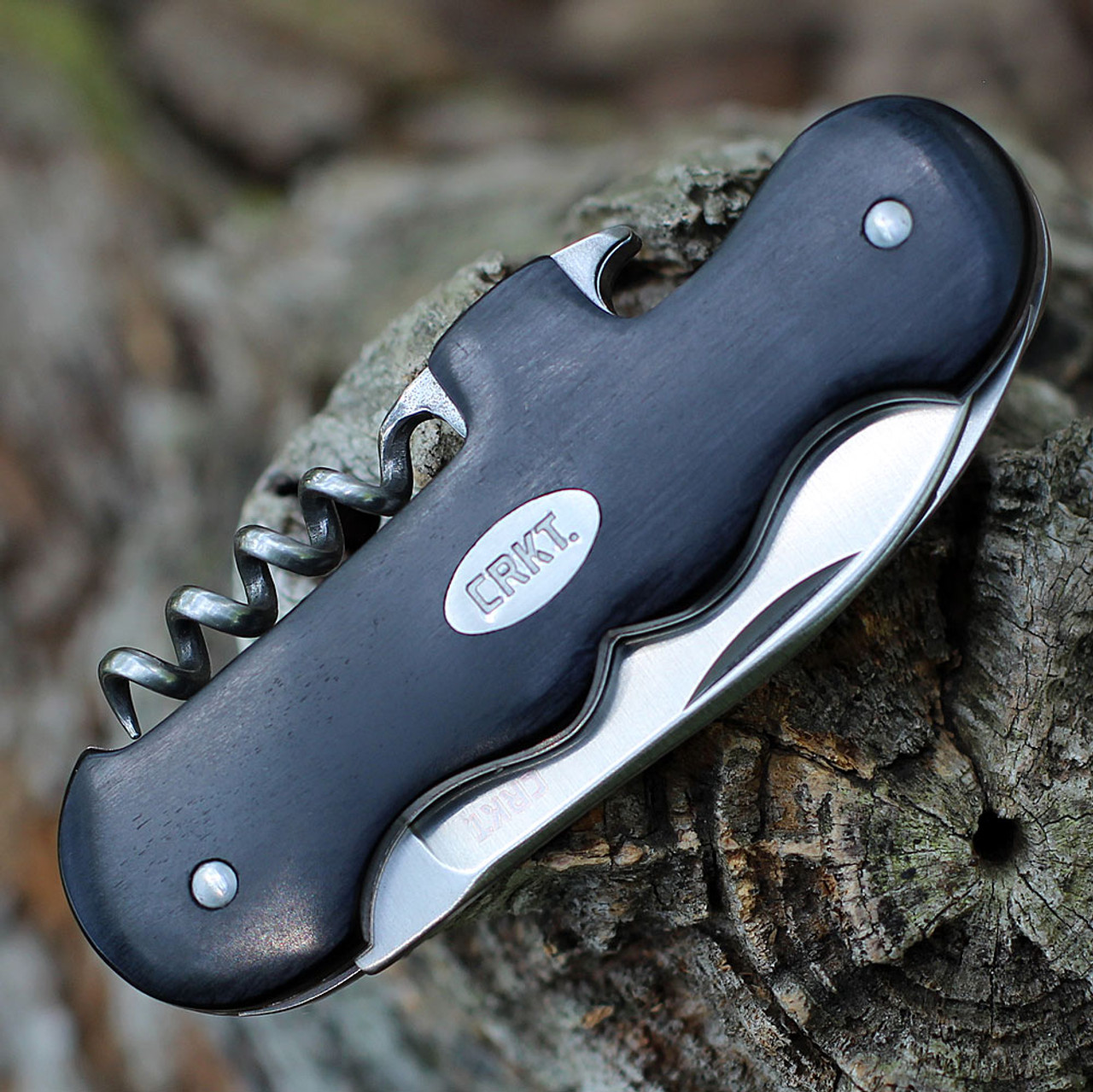 CRKT Philip Booth Triple Play (CR6925) 2.5" 8Cr13MoV Satin Spear Point Blade, Black Pakkawood Handle w/ Corkscrew