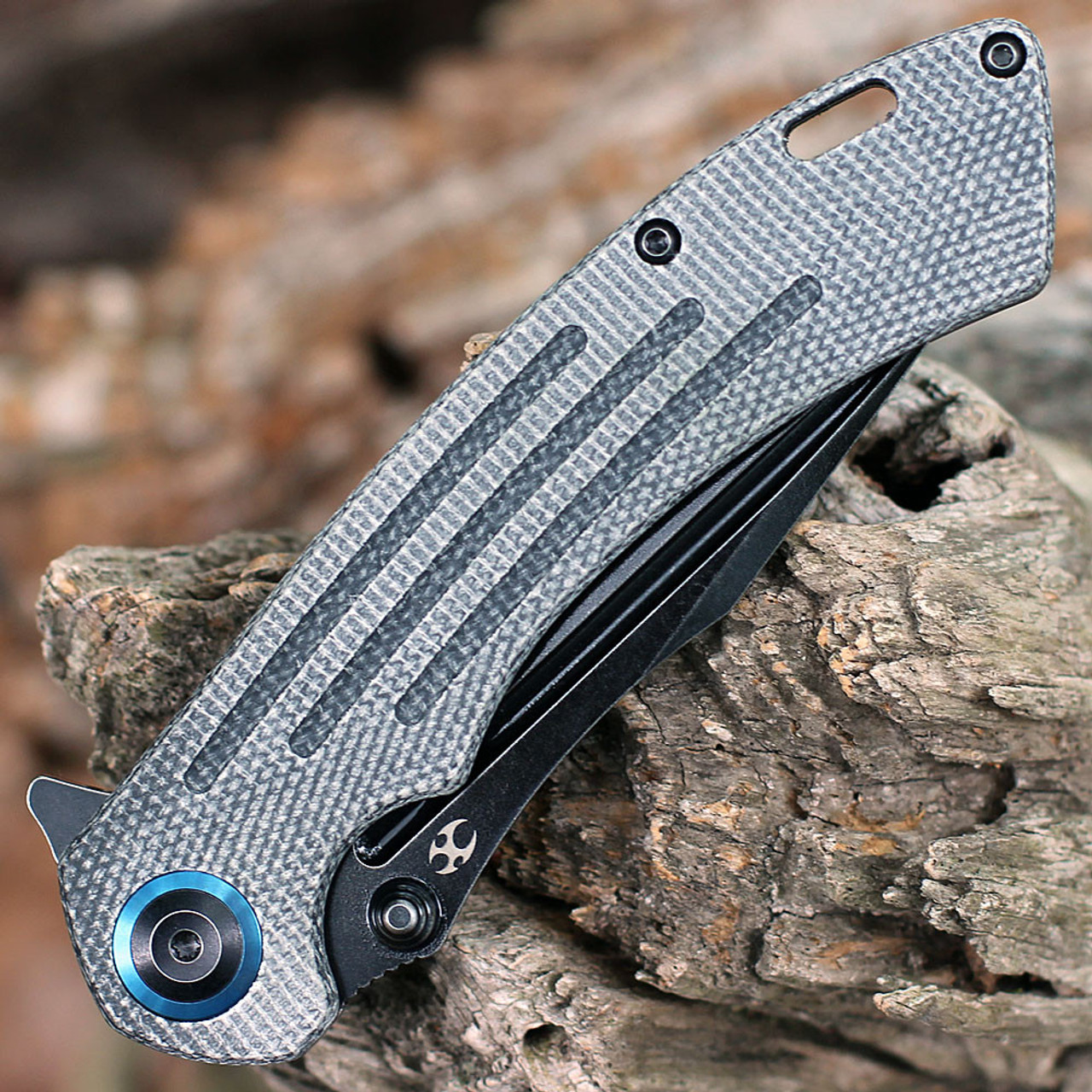 Kansept Pretatout (T1032A2) 3.56" 154CM Black TiCn Coated Clip Point Plain Blade, Black Micarta Handle