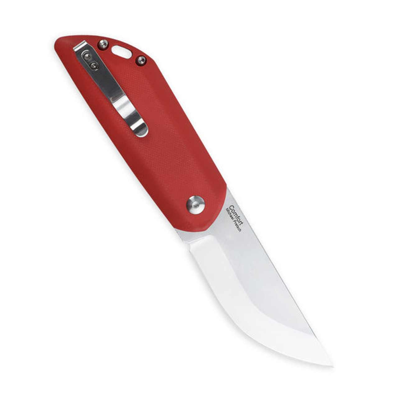 Kizer Comfort (V4559C1) 3.27" 154CM Stonewashed Straight Back Plain Blade, Red G-10 Handle