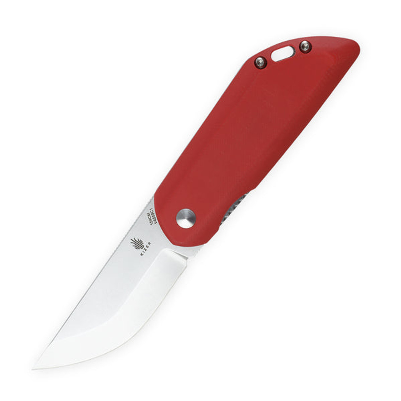 Kizer Comfort (V4559C1) 3.27" 154CM Stonewashed Straight Back Plain Blade, Red G-10 Handle