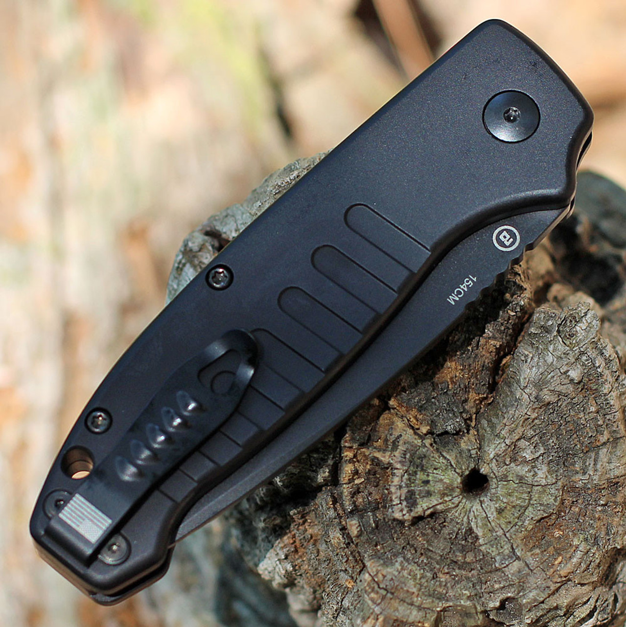 Hogue Ballista I Automatic (HO64130) 3.5" 154CM Black Cerakote Coated Drop Point Plain Blade, Matte Black Aluminum Handle