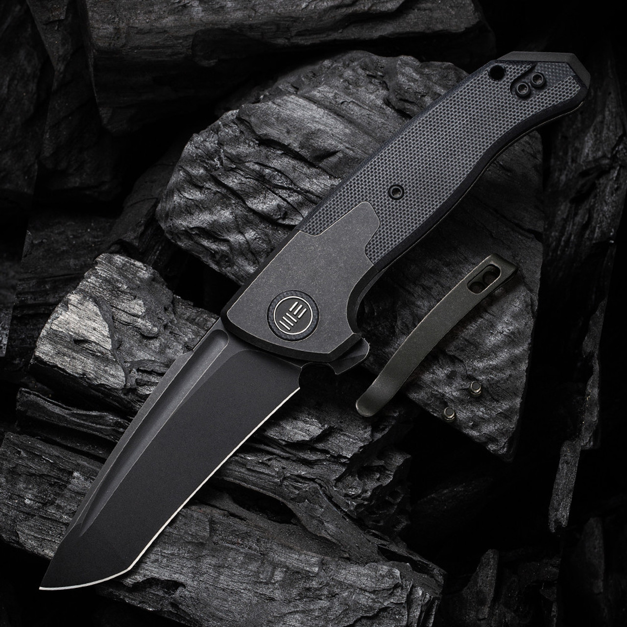 WE Knife Press Check Blk Ti/Blk G10 (3.2"Blk SW Tanto) WE20078A-1