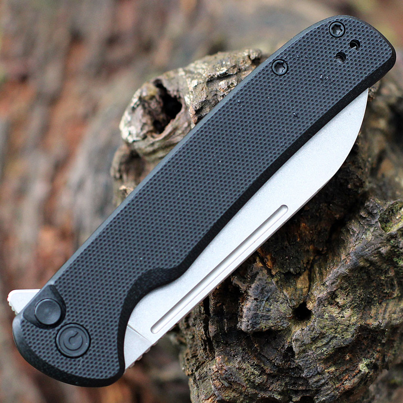 CIVIVI Chevalier Folding Knife (C20022-1)-3.46" Stonewash 14C28N Sheepsfoot Blade, Black G-10