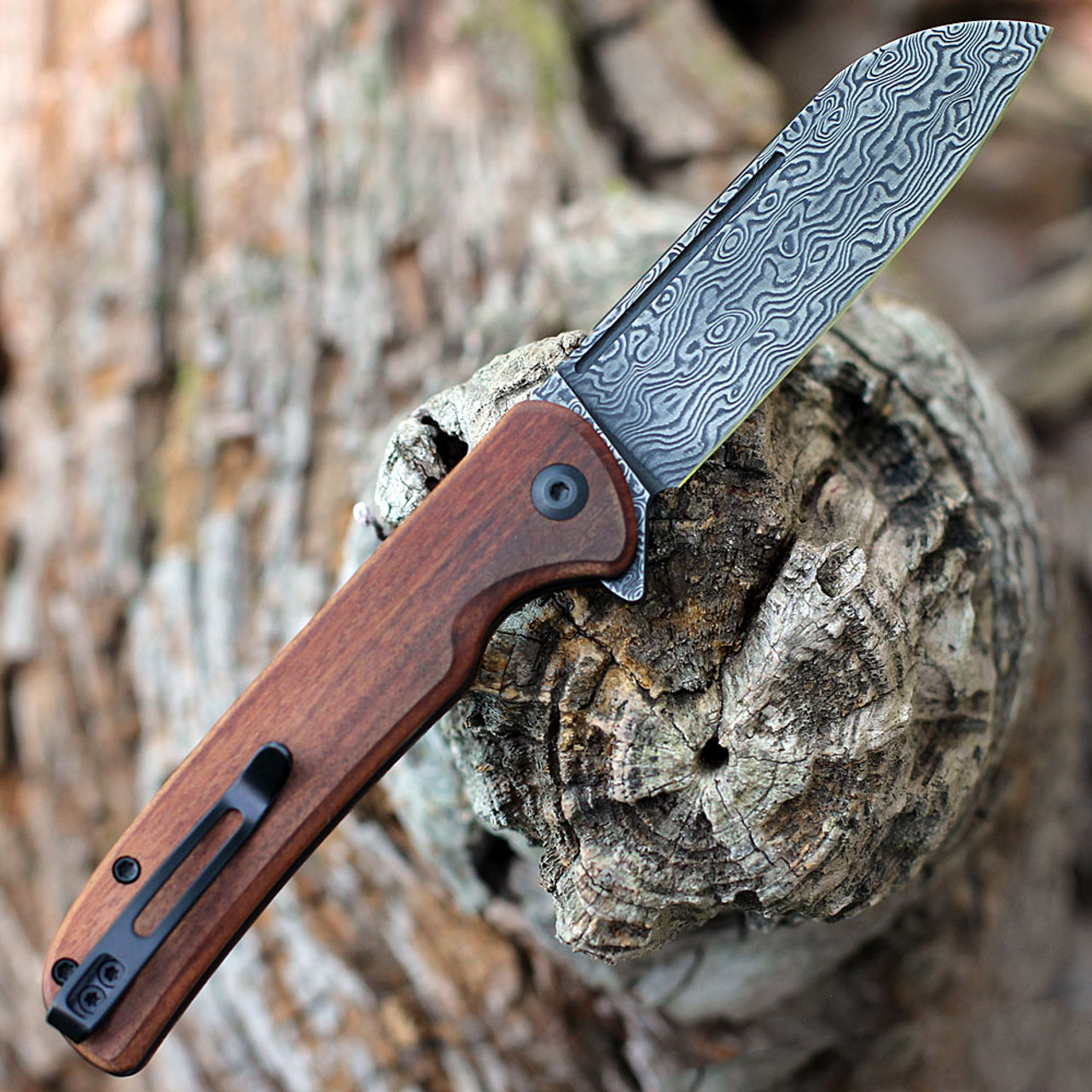 CIVIVI Chevalier Folding Knife (C20022-DS1)-3.46" Damascus Sheepsfoot Blade, Cuibourtia Wood Handle