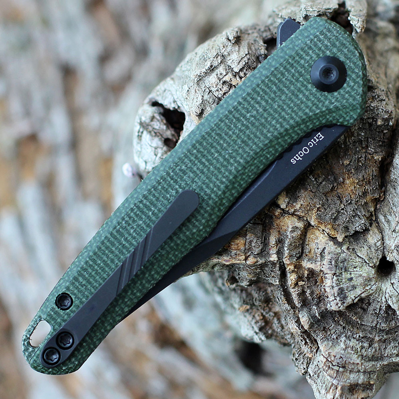 CIVIVI Mini Sandbar Folding Knife (C20011-3)-2.95" Blackwash Nito-V Clip Point Blade, Green Micarta Handle