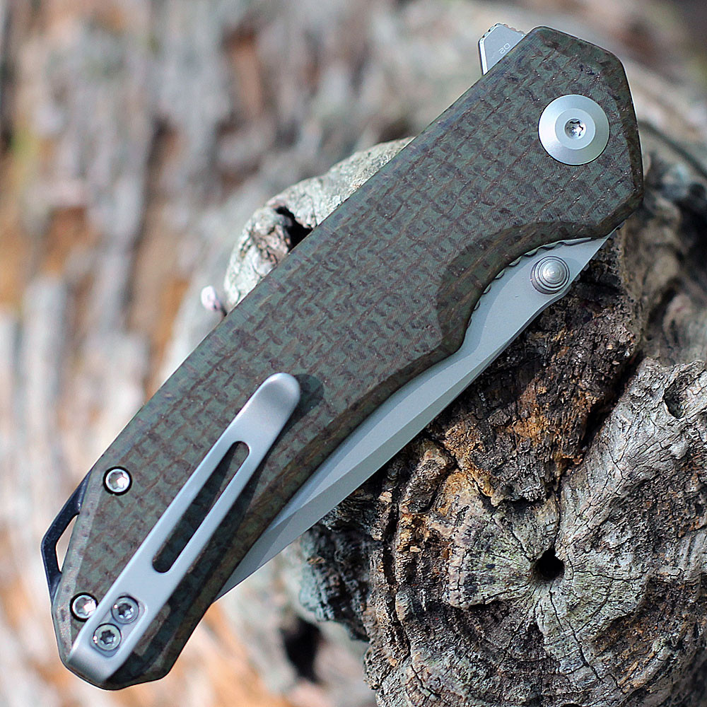 CIVIVI Brazen Folding Knife (C2023F)-3.46" Bead Blasted D2 Tanto Blade, Green Coarse Micarta Handle