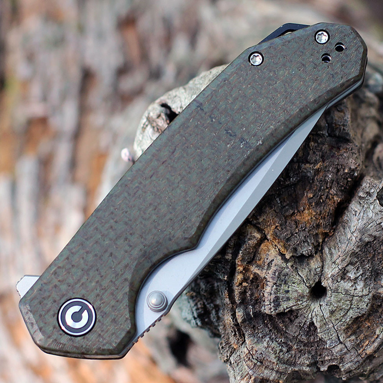 CIVIVI Brazen Folding Knife (C2023F)-3.46" Bead Blasted D2 Tanto Blade, Green Coarse Micarta Handle