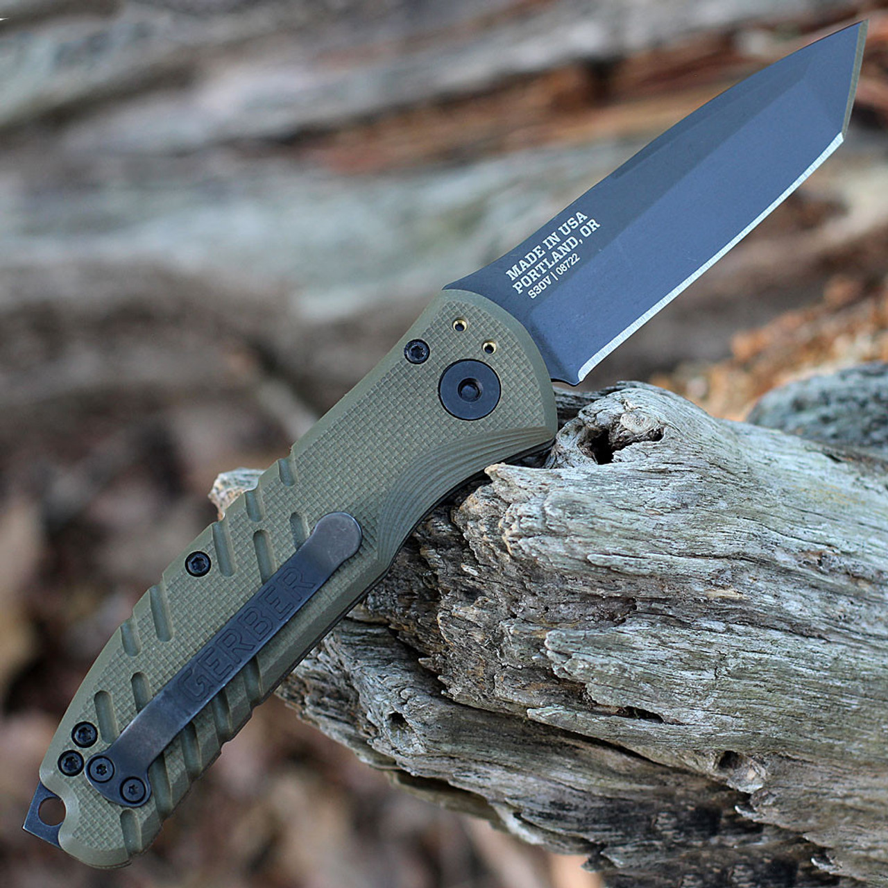 Gerber Propel Auto OD Green G-10 ( 3.5" CPM-S30V Blk Plain Blade ) 30-001317