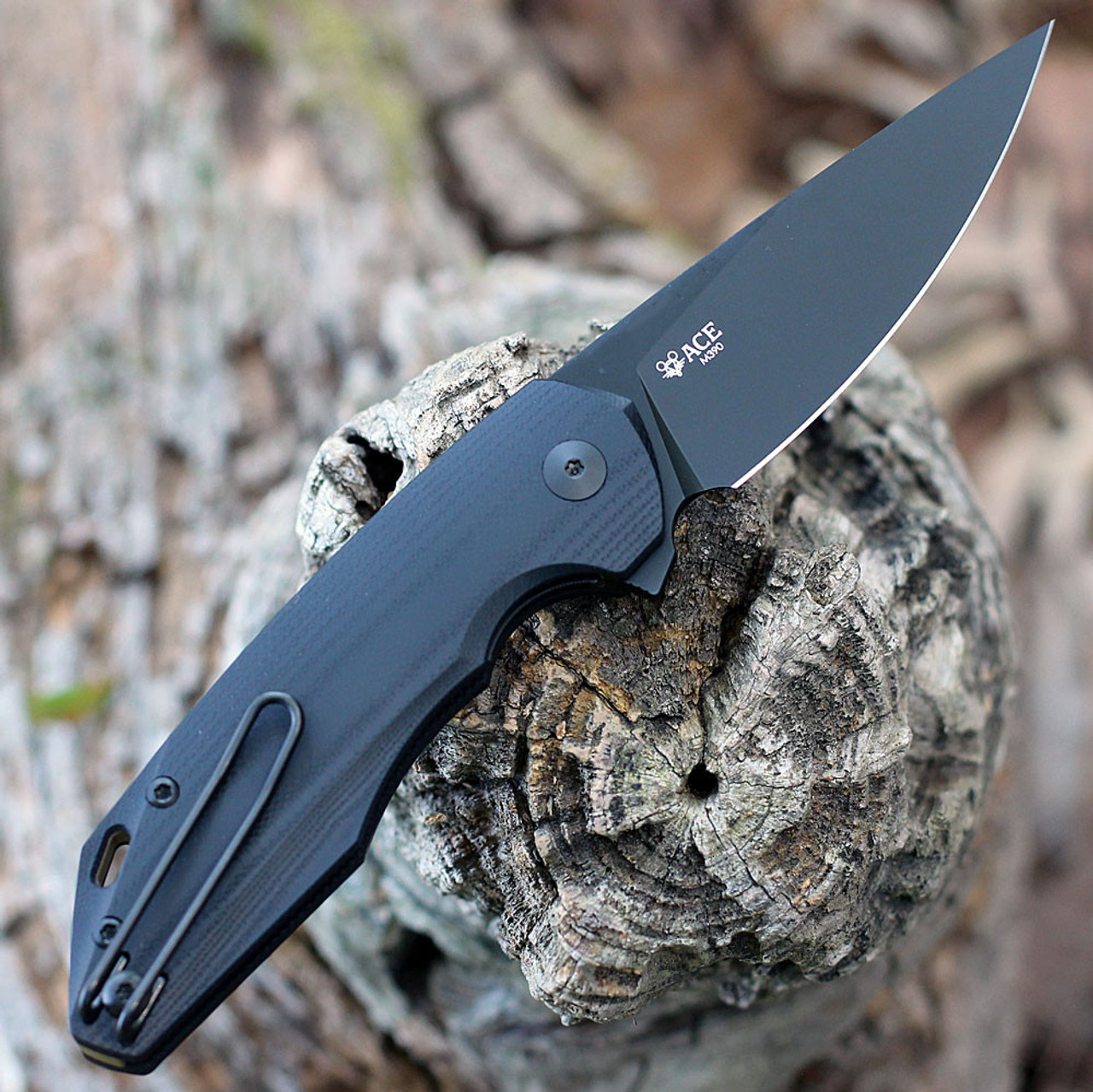 GiantMouse ACE Corta Folder - Black G10 (3" M390 Blackout)