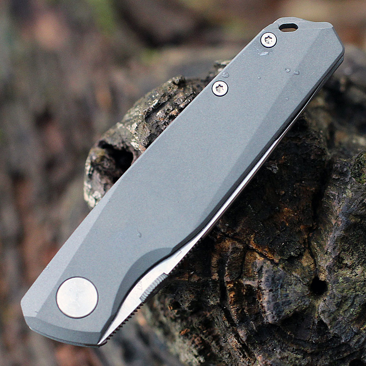 Boker Plus Connector (01BO353) 2.93" CPM-S35VN Satin Drop Point Plain Blade, Gray Bead Blast Titanium Handle