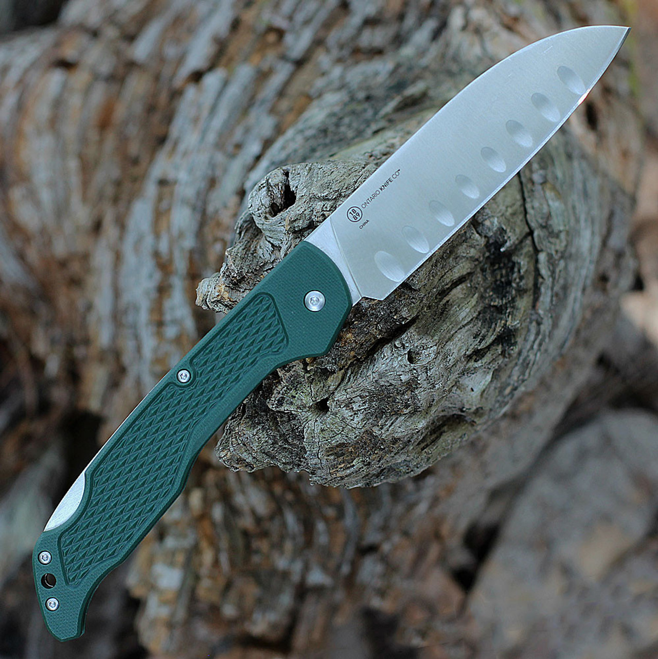 Ontario Camp Plus Folders Santoku Knife - Dark Green GRN (4.25" Santoku Blade) 4305