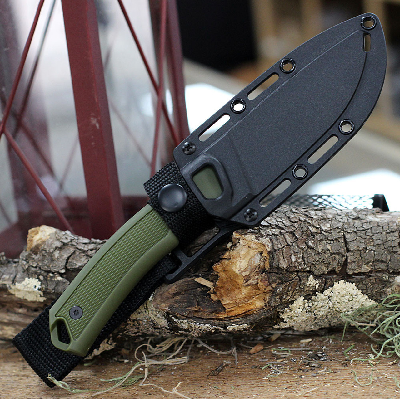 Kershaw Deschutes Skinner Fixed Blade Knife (1883)- 3.9" Stonewashed D2 Drop Point Blade, OD Green Rubber Handle