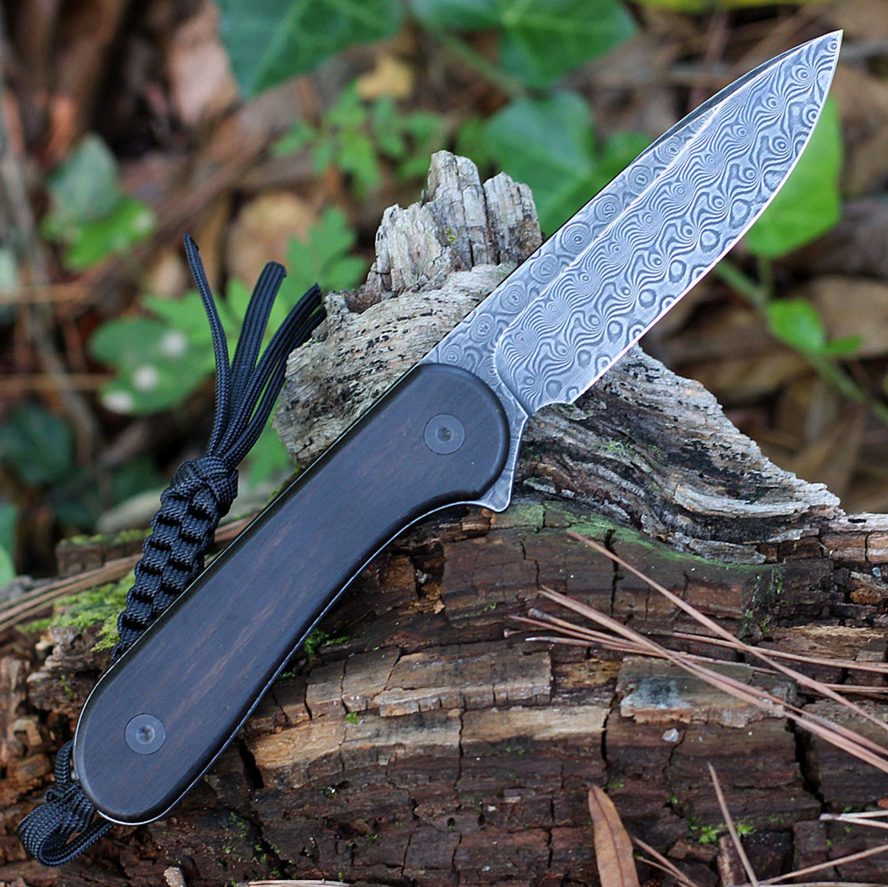 CIVIVI Fixed Blade Elementum (C2105-DS1)-3.98" Damascus Drop Point Blade, Black Ebony Wood Handle